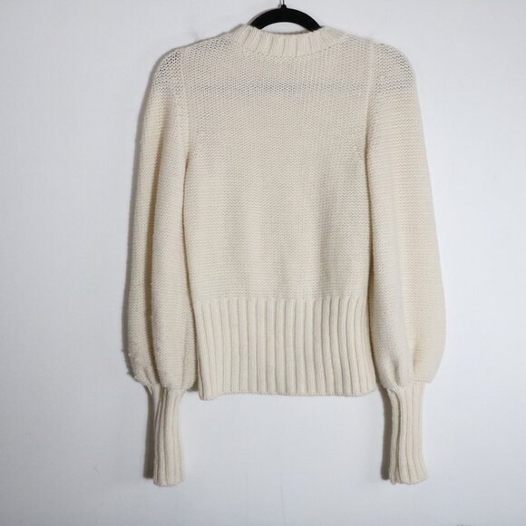 Ramy Brook Rachel Ivory Pom Pom Sweater XS Alpaca Wool Crewneck Bishop Sleeve - Picture 8 of 8